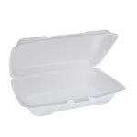 Pactiv Hinged Container Large Shallow Foam, 9" x 6.5" x 1.6" Rectangular 1-Compartment , 150/Case (16202214)