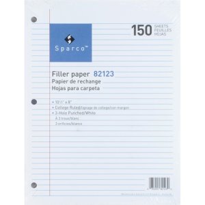 Sparco Filler Paper, College Ruled, 16lb., 10-1/2"x8", 150/PK, WE (SPR82123)