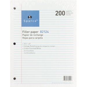 Sparco Filler Paper, College Ruled, 16lb., 10-1/2"x8", 200/PK, WE (SPR82124)