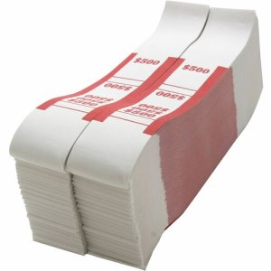 Sparco Pre-Printed Bill Straps, $500, White/Red, 1000/Pack (SPRBS500WK)