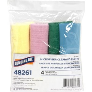 Genuine Joe Microfiber Cleaning Cloths, Lint-free, Assorted, 4 Cloths (GJO48261)