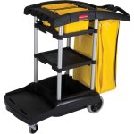 RW Clean Black Plastic Heavy-Duty Janitor Cart - 3 Shelves, 20 gal Nylon  Bag, Hinged Lid - 44 1/4 x 20 x 37 3/4 - 1 count box