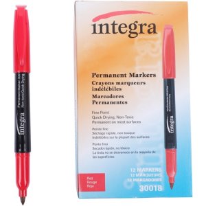 Integra Permanent Marker,Fine Point,Fade/Water Resistant,Red (ITA30018)