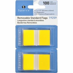 Sparco Pop-up Removable Standard Flags, 1", 100/PK, Yellow (SPR19259)