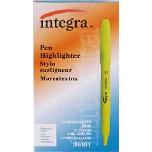 Integra Pen Style Highlighter, Chisel Tip, 12/PK, Fluorescent Yellow (ITA36181)