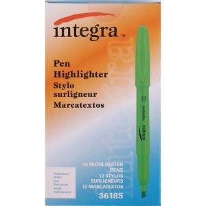 Integra Pen Style Highlighter, Chisel Tip, 12/PK, Fluorescent Green (ITA36185)