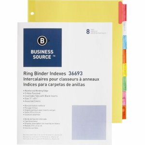 Business Source Ring Binder Indexes, 1-1/2" Tabs,11"x8-1/2", Multitab (BSN36693)