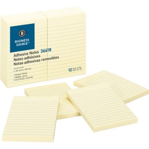 Business Source Adhesive Notes, Ruled, 100 Sheets per Pad, 12 packs (BSN36618)