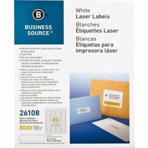 Business Source Mailing Labels, Return Address, Laser, 8000 per Pack BSN26108)