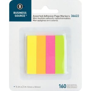 Business Source Assorted Neon Page Markers, 5/8"x1-7/8", 160 Strips (BSN36622)