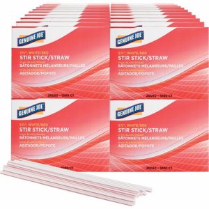 Genuine Joe 5 1/2" Plastic Stir Stick/Straws, White/Red, 1000 per Box (GJO20050)