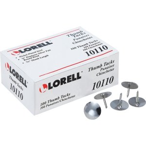 Lorell 5/16" Steel Thumb Tacks, Nickel, 100 Tacks (LLR10110)
