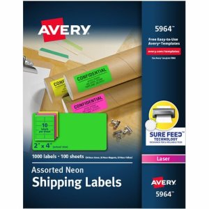 Avery® High Visibility Neon Shipping Labels, 2" x 4", 1,000 Labels (AVE5964)