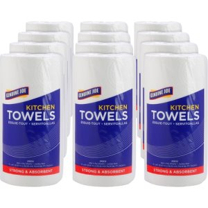 Genuine Joe 2-Ply Kitchen Towels, 250/Roll, White, 12 Rolls (GJO25012)