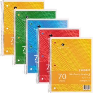 Sparco Notebooks,1 Subject,10-1/2"x8",College Ruled,70 Sht,5/BD,AST (SPR83253BD)
