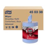 Tork ShopMax Wiper 450, Centerfeed Refill, Blue, 200/Roll, 2 Rolls (TRK450338)