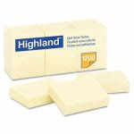 Highland Self-Stick Pads, 1-1/2 x 2, Yellow, 100 Sheets/Pad, 12 Pads (MMM6539YW)