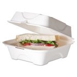 Sugarcane Clamshell Takeout Containers, 6 x 6 x 3, 500 Containers (ECOEPHC6)