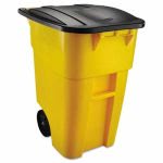 Rubbermaid Brute 50 Gallon Rollout Trash Can with Lid, Yellow (RCP9W27YEL)