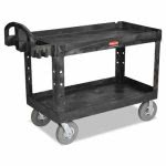 Rubbermaid 4546 Heavy-Duty Large Utility Cart w/2 Shelves, Black (RCP 4546 BLA)