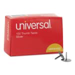 Universal Thumb Tacks, Steel, Silver, 5/16", 100/Box (UNV51002)