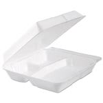 Foam Hinged Lid Container, 9.3 x 9 1/2 x 3, 3-Comp, 200 Containers (DCC95HTPF3R)