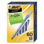 Bic Round Stic Ballpoint Pen, Blue Ink, Medium Point, 60 Pens (BICGSM609BE)