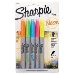 Sharpie Neon Permanent Markers, Fine Tip, Assorted, 5/Pk (SAN1860443)