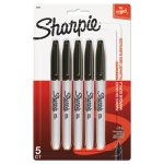 Sharpie Permanent Markers, Fine Tip, Black, 5/Pack (SAN30665PP)