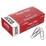 Acco Economy Paper Clip, Steel Wire, Jumbo, Silver, 1,000 Paper Clips (ACC72580)