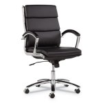 Alera Neratoli Leather Mid-Back Swivel/Tilt Chair, Black/Chrome (ALENR4219)