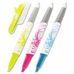 Post-it Flag Highlighter and Pen, White Graphic Barrel, Assorted (MMM691HLP3)