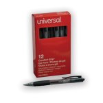 Universal Clear Barrel Roller Ball Retractable Pen, Black Ink, Dozen (UNV39912)