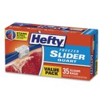 Hefty One Zip Slider Bags, Freezer, 1qt, Clear, 35/Box (RFPR82235)