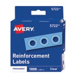 Avery Hole Reinforcements, 1/4" Diameter, Clear, 1000/Pack (AVE05722)