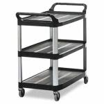 Rubbermaid Xtra Open Sided Utility Cart w/3 Shelves, Black (RCP 4091 BLA)