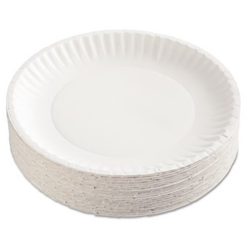 AJM Packaging White Uncoated Green Label Paper Plate 9 inch - 1000 per Case.