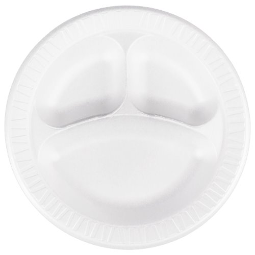Dart 10CPWQR 10.25 in White Laminated Foam 3 Comp Plate (Case of 500)