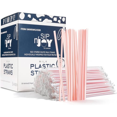 Boardwalk Wrapped Jumbo Straws, 7 3/4, Plastic, Red w/White Stripe, 400/Pack