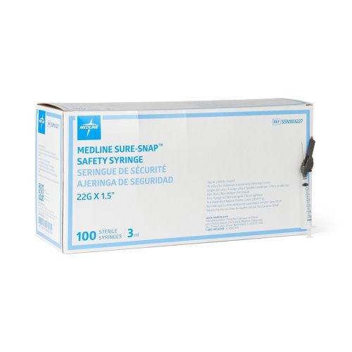 Medline Standard Hypodermic Syringes with Needle,SYR103227,Luer Lock, 22g x 1.5 , 3ML,800/Case