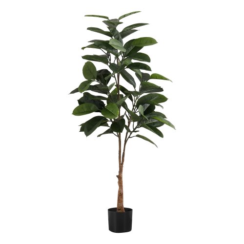 Monarch Artificial Plant, 52 Tall, Rubber Tree, Decorative, Green Leaves, Black Pot