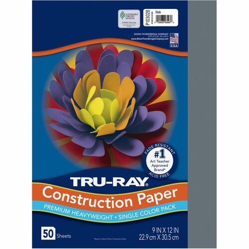 Pacon 103028 Tru-Ray Construction Paper, 76 lbs, 9 x 12, Slate, 50  Sheets/Pack