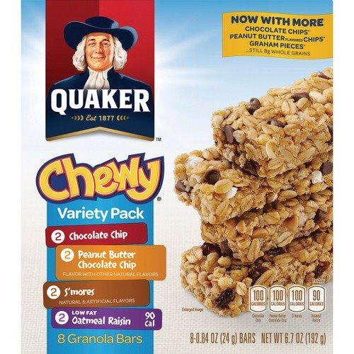 Quaker Oats Chewy Granola Bars, Variety Pack, 6.7oz., 8/BX, Assorted