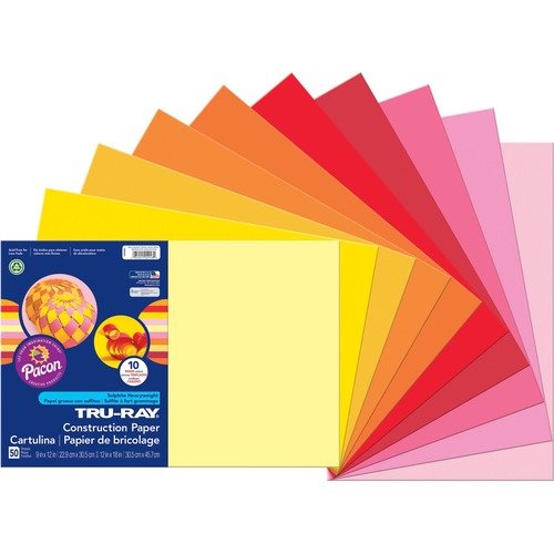 Pacon Tru-Ray Construction Paper, 12 x 18, Warm Assorted, 25 Sheets/Pack