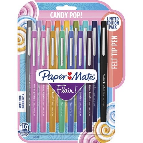 Paper Mate Flair Felt Tip Marker Pen, Medium, 0.7 mm, 16 Assorted Ink