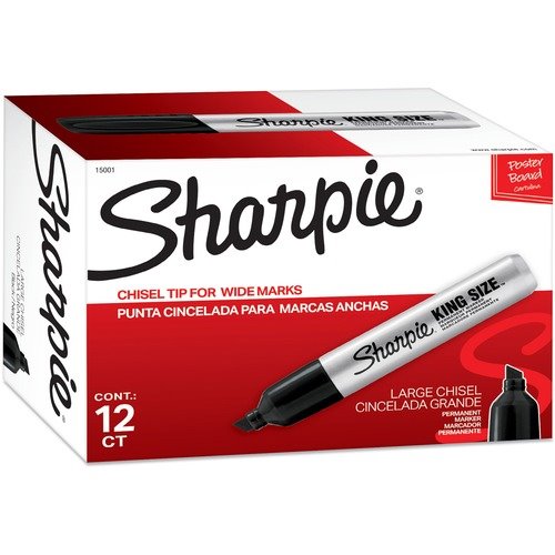 Sharpie Permanent Markers, Chisel Tip, Black Ink, Pack Of 12 Markers