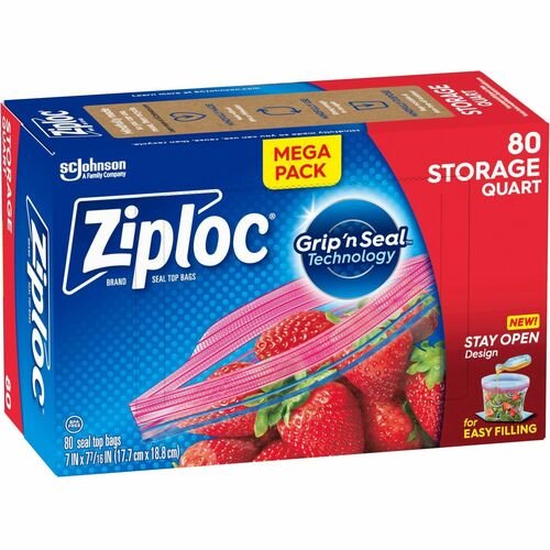 Ziploc Quart Food Storage Bags, New Stay Open Design with Stand-Up Bottom,  Easy to Fill, 80 Count