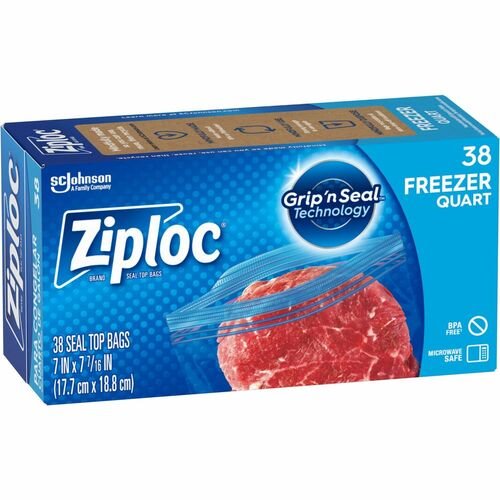 SC Johnson Ziploc® Grip n' Seal Freezer Bags, 5 Width x 7 Length, Blue,  Plastic, 20/Box, Food, Meat, Poultry, Fish, SJN314443