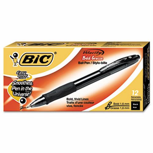 Bic Velocity Ballpoint Retractable Pen, Black Ink, Bold, Dozen BICVLGB11BK