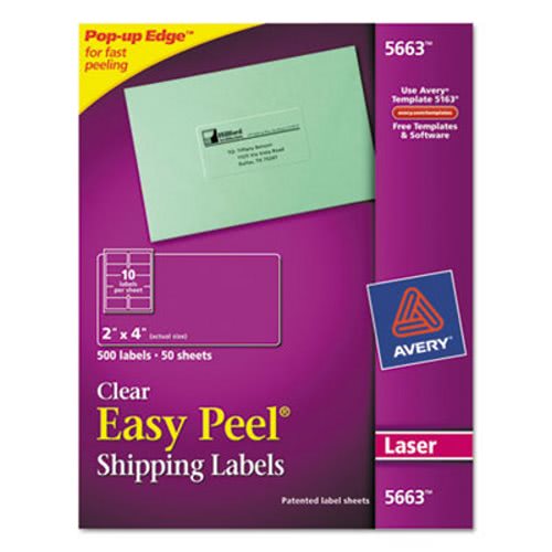 Avery 5663 Easy Peel Mailing Labels, 2 x 4, Clear, 500 Labels AVE5663